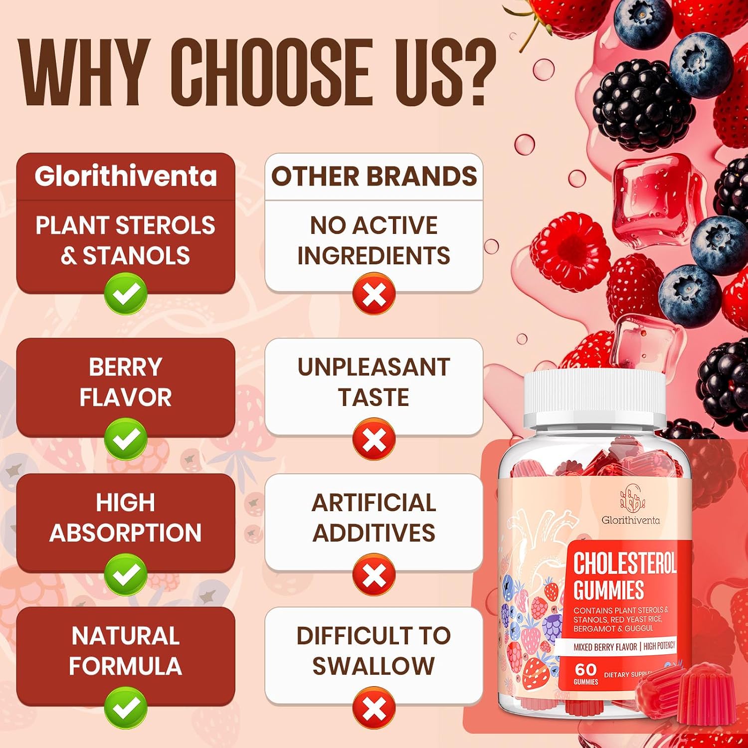 Suplemento de Esteroles Vegetales con Esteroles y Estanoles, Sabor a Moras Mixtas, 120 Comprimidos