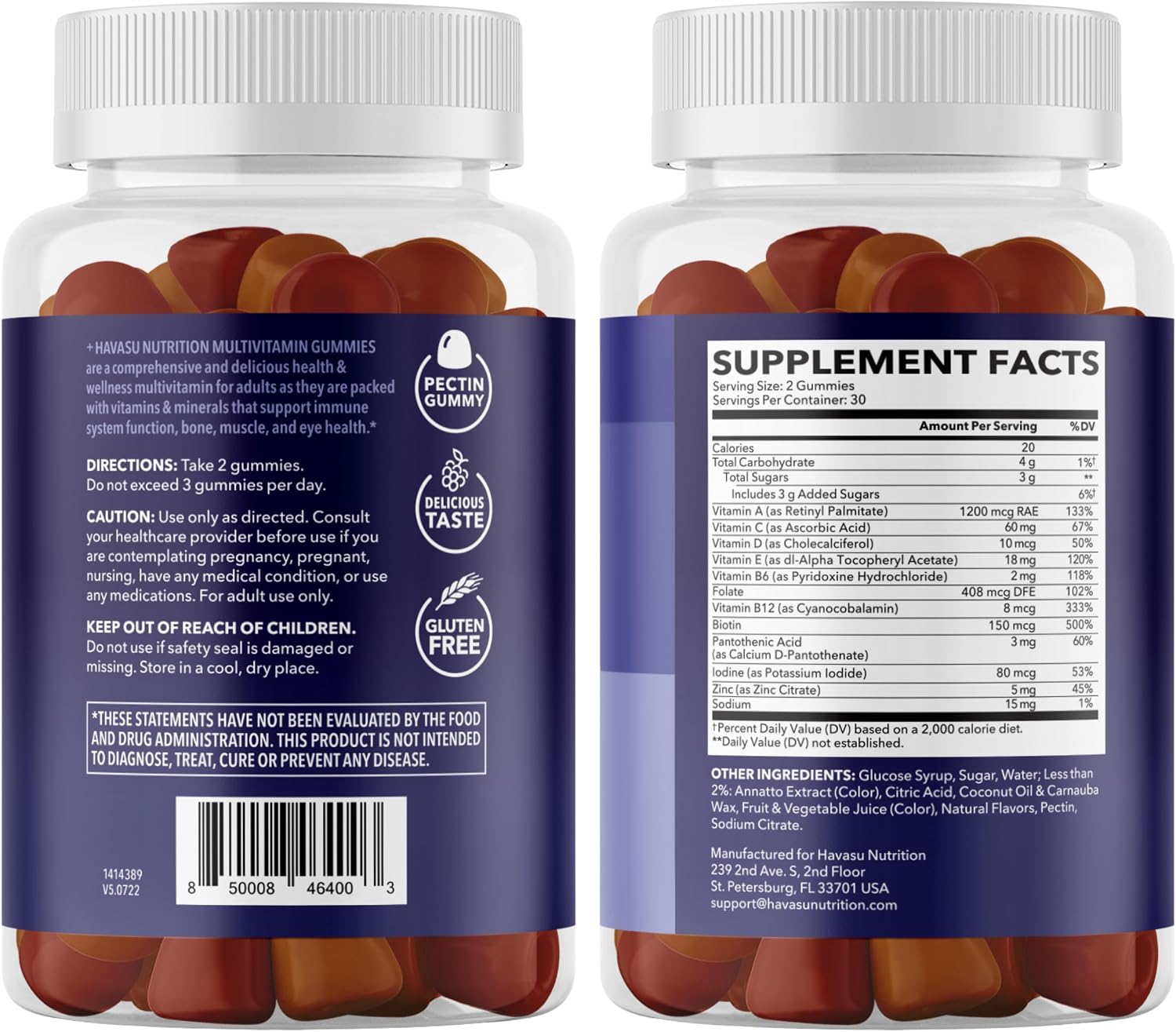 Gominolas Multivitamínicas para Adultos - Con Vitamina C, D y Zinc - 60 Gominolas - Sabor Bayas Mixtas