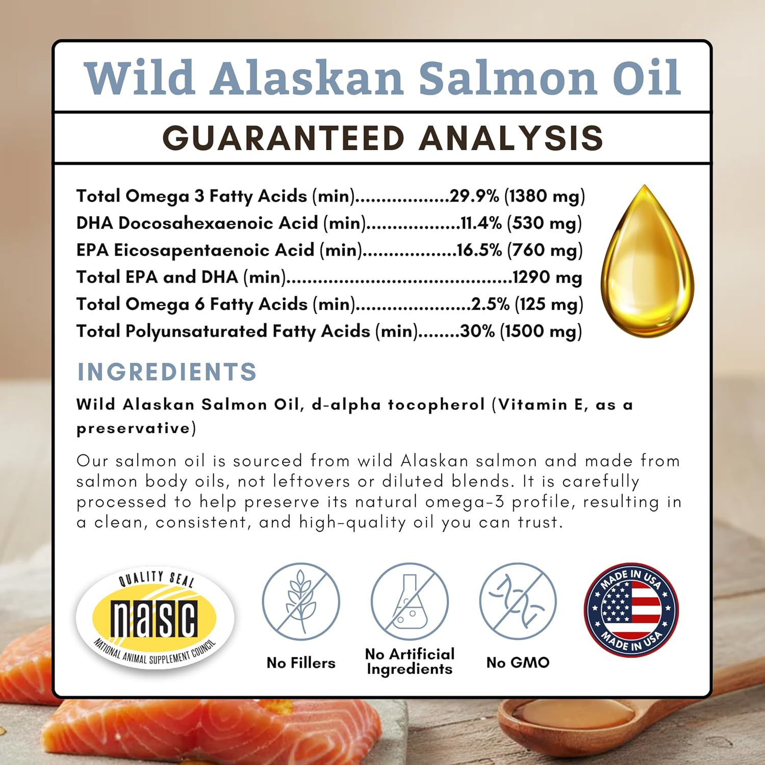 Wholistic Pet Organics Aceite de Salmón Salvaje de Alaska para Perros y Gatos - Omega 3 Liquido - 4 oz