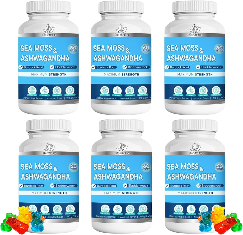 Gominolas Orgánicas de Sea Moss y Ashwagandha con Bardana y Bladderwrack - 60 Unidades Veganas