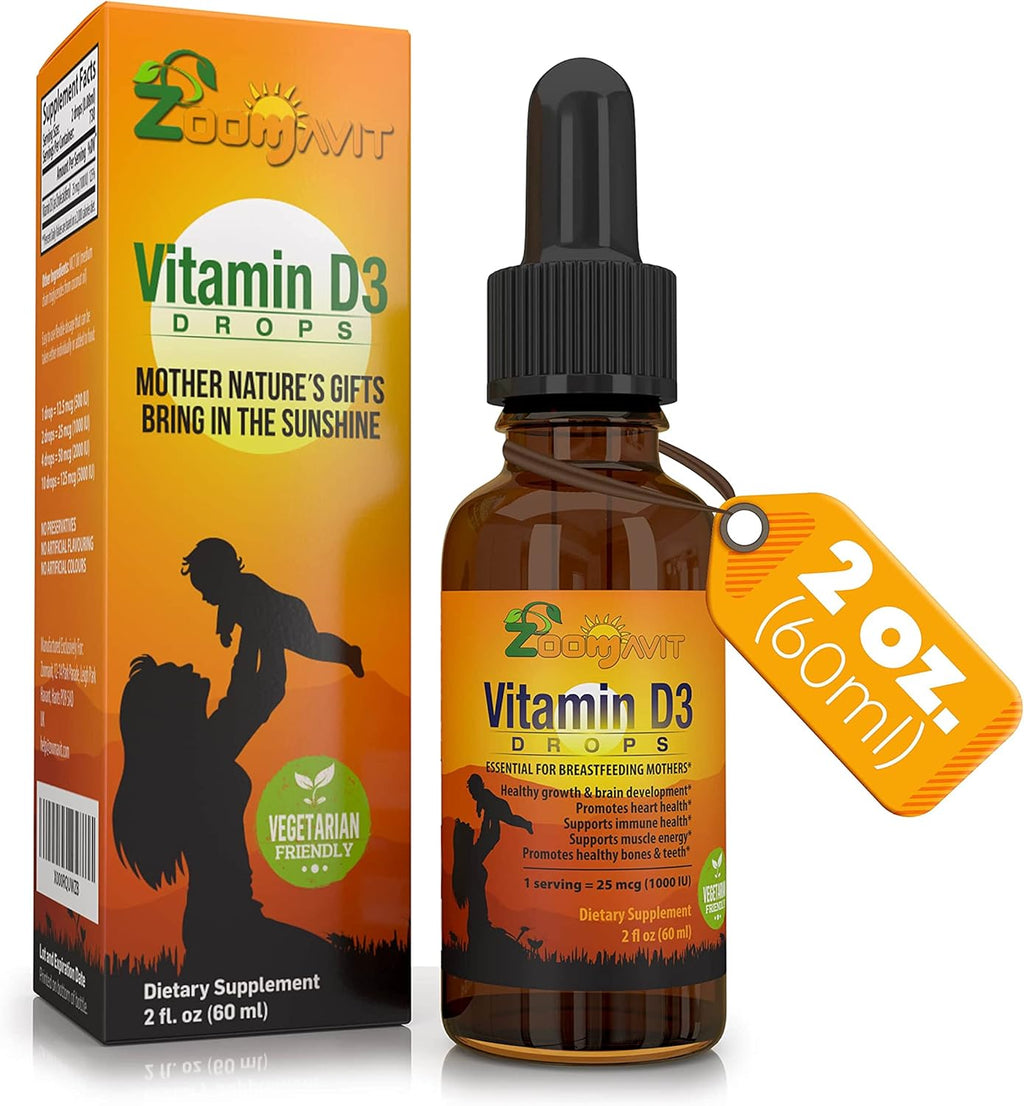 Zoomavit Vitamin D Drops - Gotas de Vitamina D3 1000 UI 59 ml - Fórmula Líquida Orgánica para Bebés, Niños y Adultos