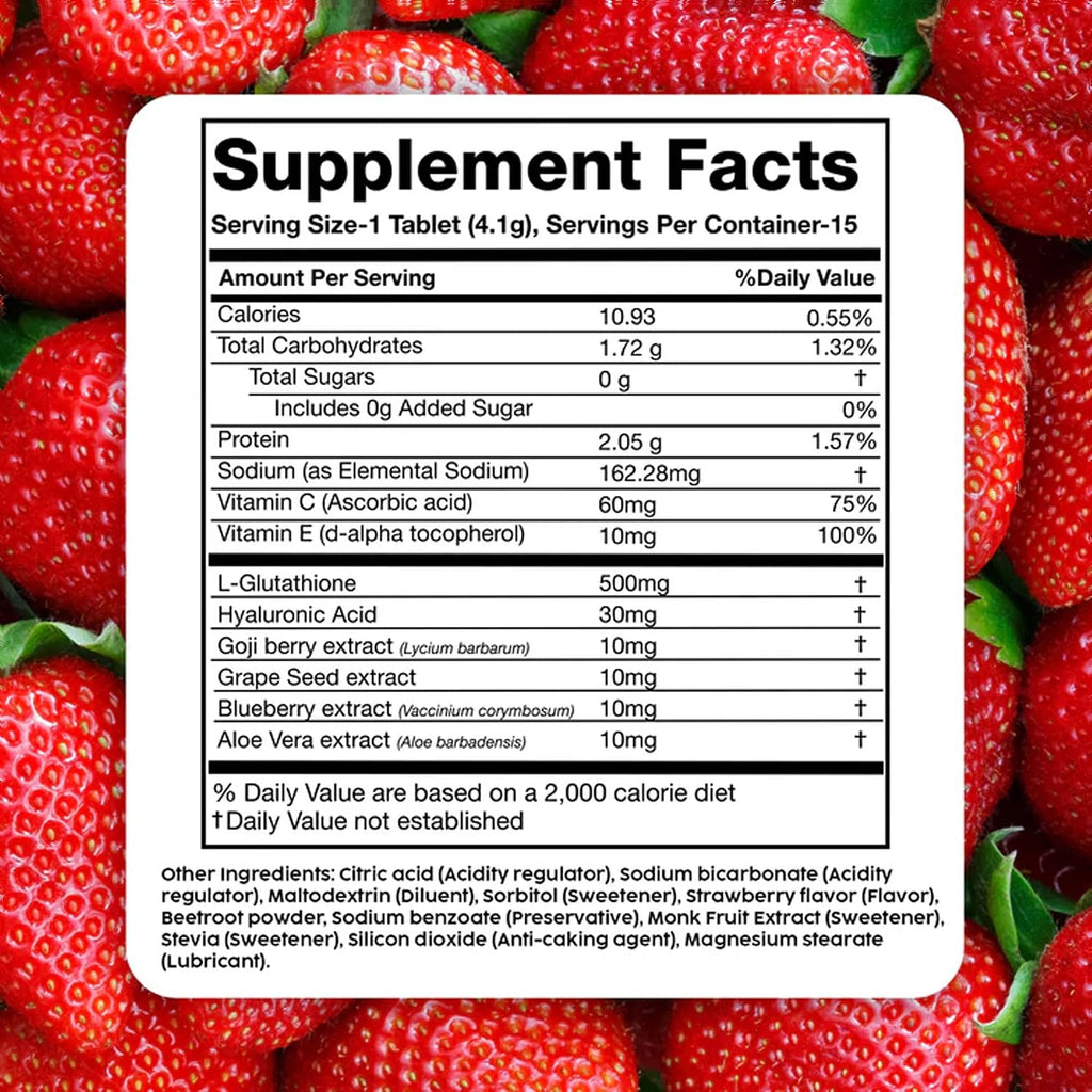 PLIX - THE PLANT FIX Comprimidos de Glutatión con Vitamina C, E y Ácido Hialurónico (Pack de 2, Sabor Fresa) - 500mg L-Glutatión
