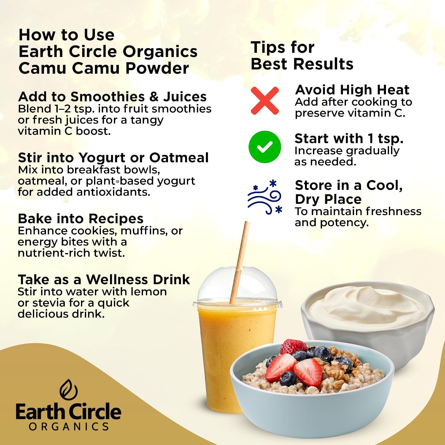 Earth Circle Organics Camu Camu en Polvo - Orgánico, 85g