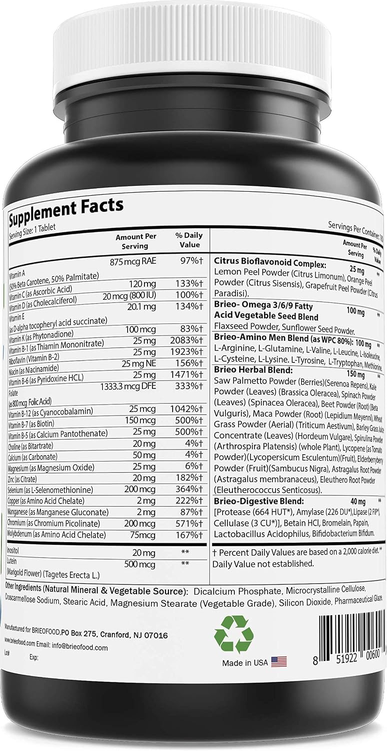 Brieofood Multivitamínico Diario para Hombres, 180 Comprimidos