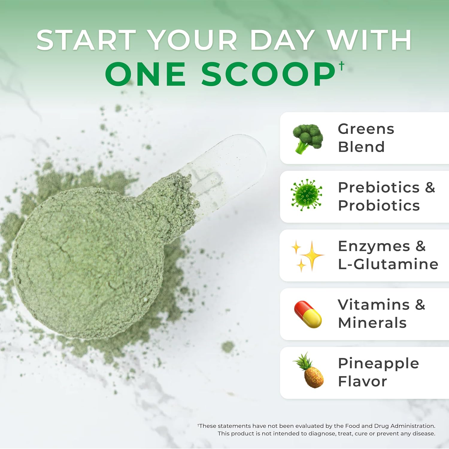 One Sol Greens, Super Greens en Polvo para Reducir la Hinchazón y Mejorar la Salud Digestiva, Mezcla de Superalimentos para Batidos, Prebiótico y Probiótico con Enzimas Digestivas, Vegano y Sin Soja