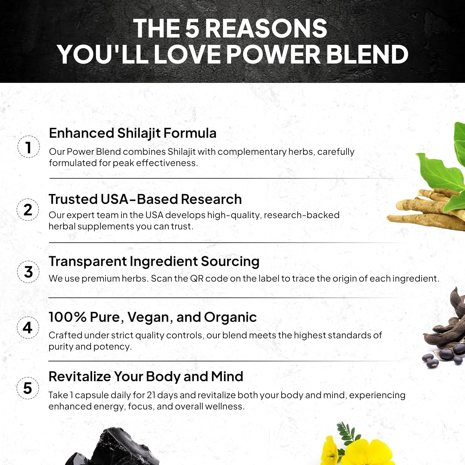 Pure Prana Shilajit Ashwagandha Safed Musli Gokshura for Men - Himalayan Power Blend