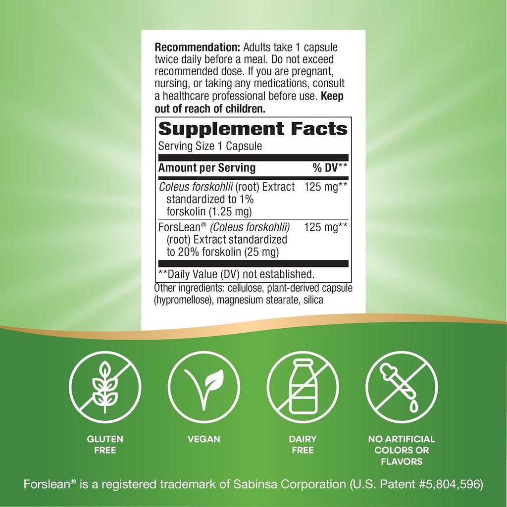Nature's Way Forskohlii – Extracto Estandarizado con ForsLean 125 mg, 60 Cápsulas Veganas