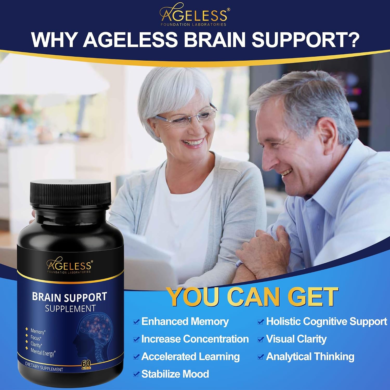 Ageless Brain – Suplemento para la Memoria y Concentración (60 Cápsulas)
