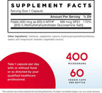 Jarrow Formulas Methyl Folate 400 mcg - 120 Cápsulas Vegetales - Metilfolato Activo