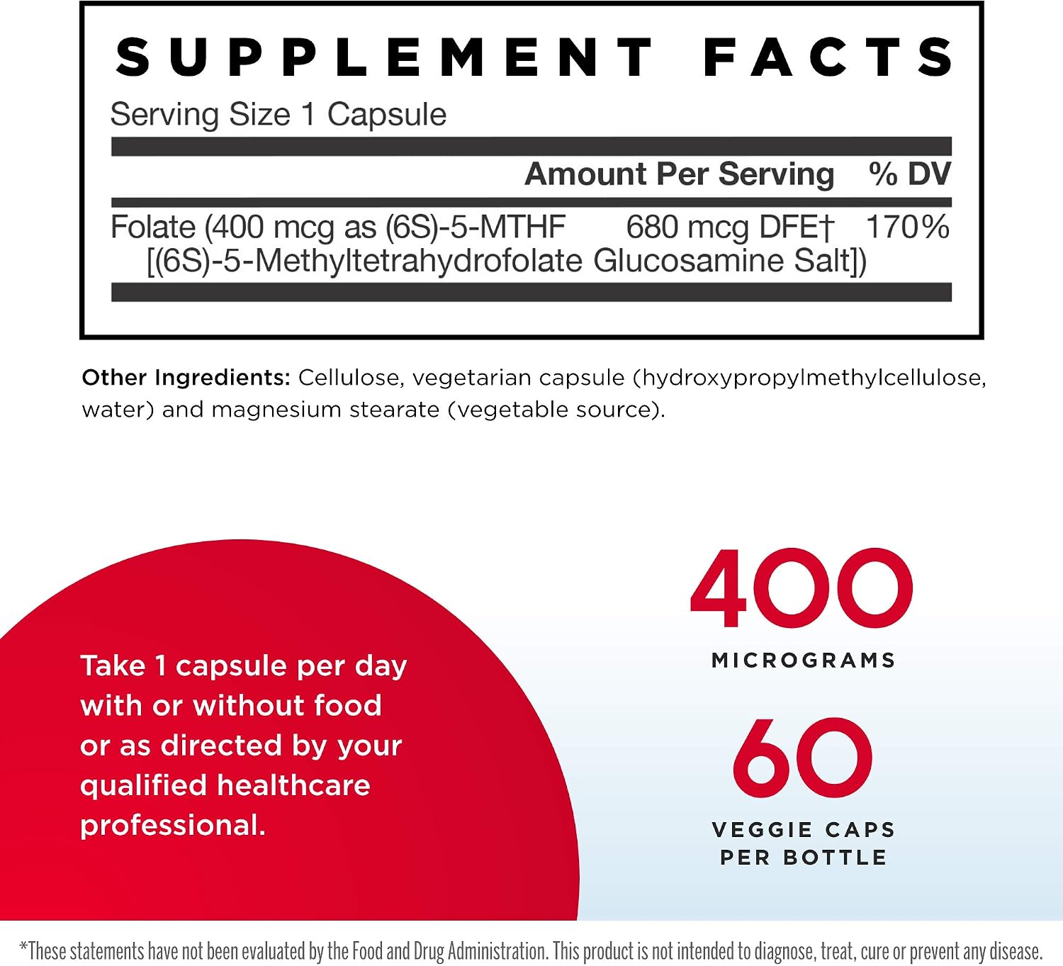 Jarrow Formulas Methyl Folate 400 mcg - 120 Cápsulas Vegetales - Metilfolato Activo