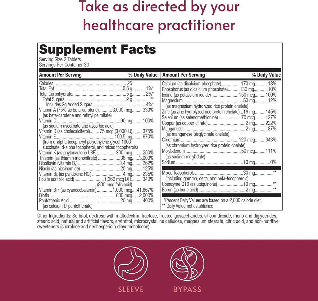 Bariatric Advantage Chewable Advanced Multi EA Sin Hierro - Multivitamínico Diario de Alta Potencia para Pacientes de Cirugía Bariátrica - Sabor Fruta Mixta - 60 Comprimidos
