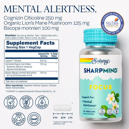 SOLARAY SharpMind Focus – Suplemento Nootrópico para la Memoria y Concentración, con Cognizin Citicoline, Bacopa monnieri y – Image 2
