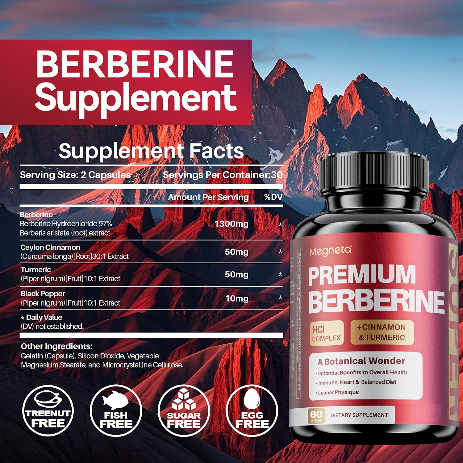 Premium Berberine HCl Complex con Canela y Cúrcuma - 60 Cápsulas