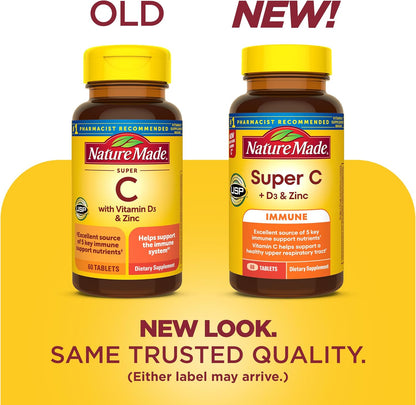 Nature Made Super C Comprimidos con Vitamina D3 y Zinc, 1000 mg de Vitamina C, 60 Comprimidos – Image 2