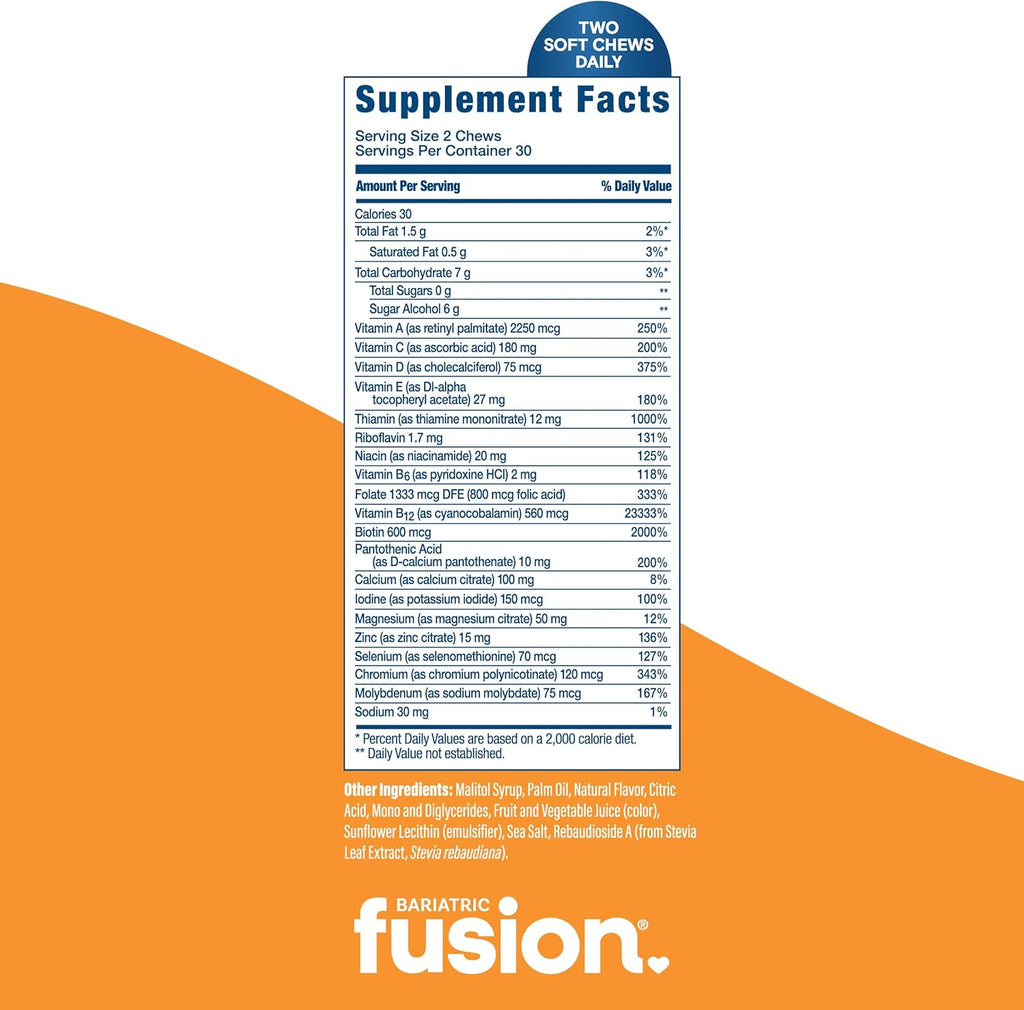 Bariatric Fusion Multivitamínico en Gominola Blanda para Cirugía Bariátrica - Sabor Fruta Tropical - 60 Unidades (1 Mes)