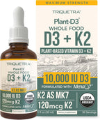 Vitamina D3 K2 Orgánica 10000 UI + 120 mcg MK-7 - Gotas Sublinguales - Triquetra Health