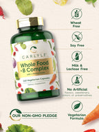 Carlyle Complejo B con Mezcla de Alimentos Integrales | 240 Cápsulas | con B1, B2, B6, B12, Biotina, Niacina y Metilfolato | Suplemento Vegetariano, No GMO y Sin Gluten