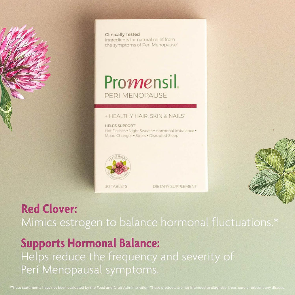 Promensil Perimenopause, Suplemento para Mujeres con Isoflavonas de Trébol Rojo, Biotina y Vitamina D, 30 Comprimidos