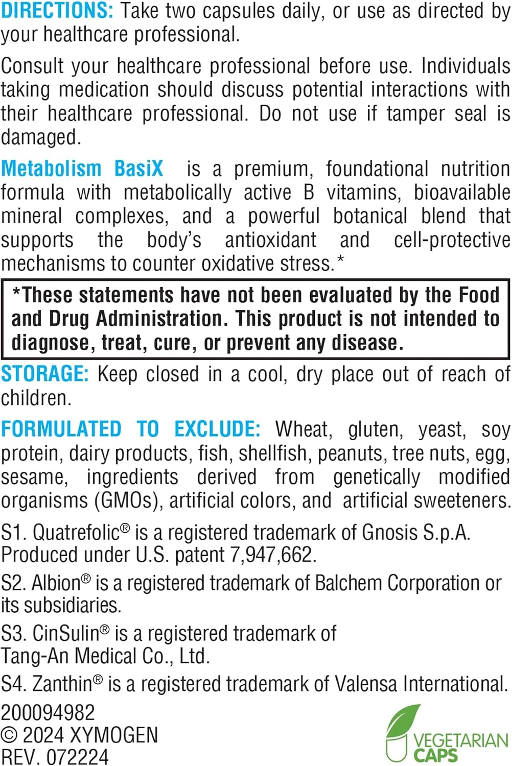 XYMOGEN Metabolism BasiX - Multivitamínico, Mineral y Botánico - 60 Cápsulas