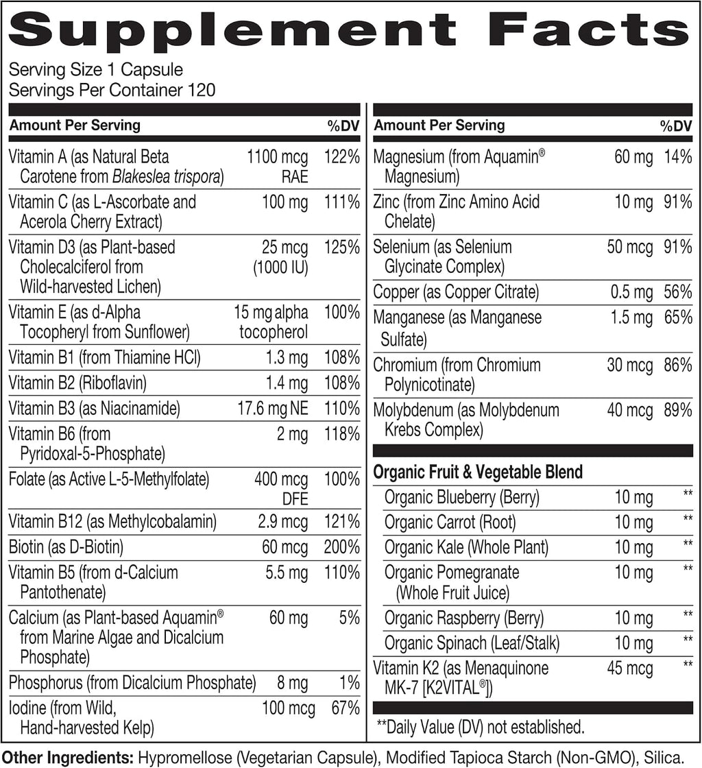 NATURELO Multivitamínico para Hombres 50+ - Complejo Diario con Vitaminas, Minerales y Alimentos Orgánicos, 120 Cápsulas Vegetales