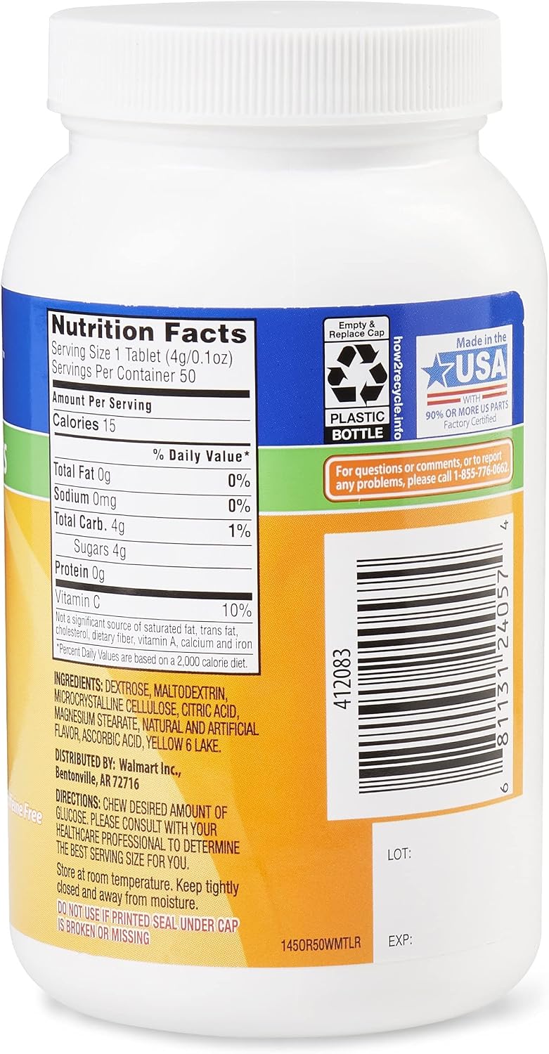 ReliOn Tabletas de Glucosa Sabor Naranja - 50 Unidades