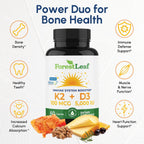 ForestLeaf Vitamina D3 + K2 (MK7) MenaQ7 - 5000 UI - 60 Cápsulas Vegetales