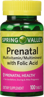 Spring Valley - Prenatal, Multivitamin, Multimineral, 100 Tablets con Ácido Fólico