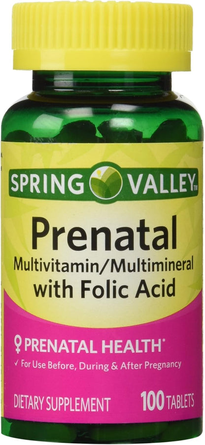Spring Valley - Prenatal, Multivitamin, Multimineral, 100 Tablets con Ácido Fólico – Image 1