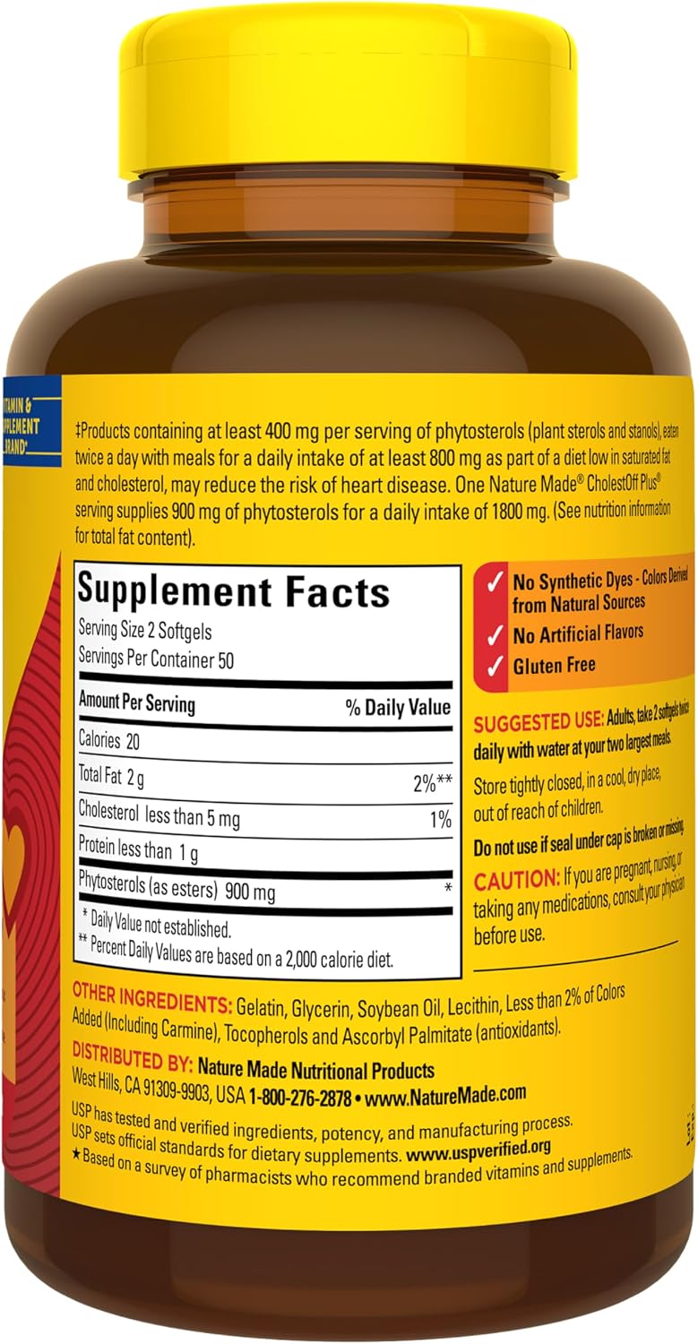 Nature Made CholestOff Plus, Complemento Alimenticio para el Corazón, 100 Cápsulas Blandas