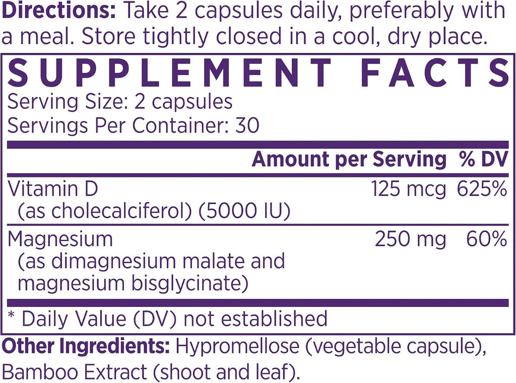 NAOMI Activated Vitamin D3 5000 IU + Magnesium 250mg - Apoya la Salud Ósea, Inmunidad y Relajación Muscular
