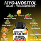 Cápsulas de Myo-Inositol y D-Chiro Inositol con Ashwagandha, Berberina, Canela, Gymnema, Sauzgatillo, Cardo Mariano, Cúrcuma y Melón Amargo - 90 Cápsulas