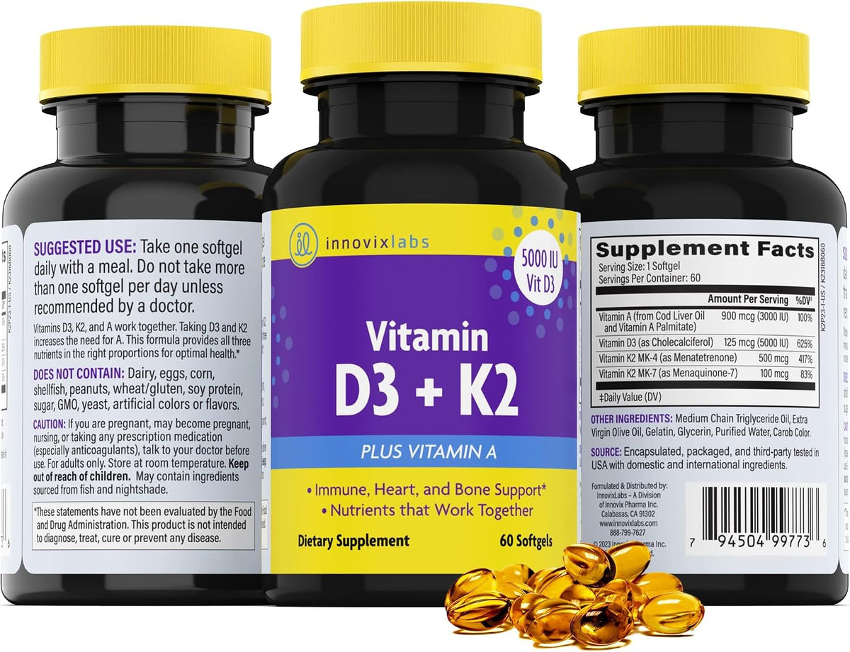 InnovixLabs Vitamina D3 K2 - 5000 UI + 600 mcg K2 MK4 y MK7, 60 Cápsulas Blandas – Image 8