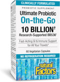 Natural Factors TravelBiotic - Probiótico Bifidobacterium longum 10 mil millones UFC - 60 cápsulas veganas