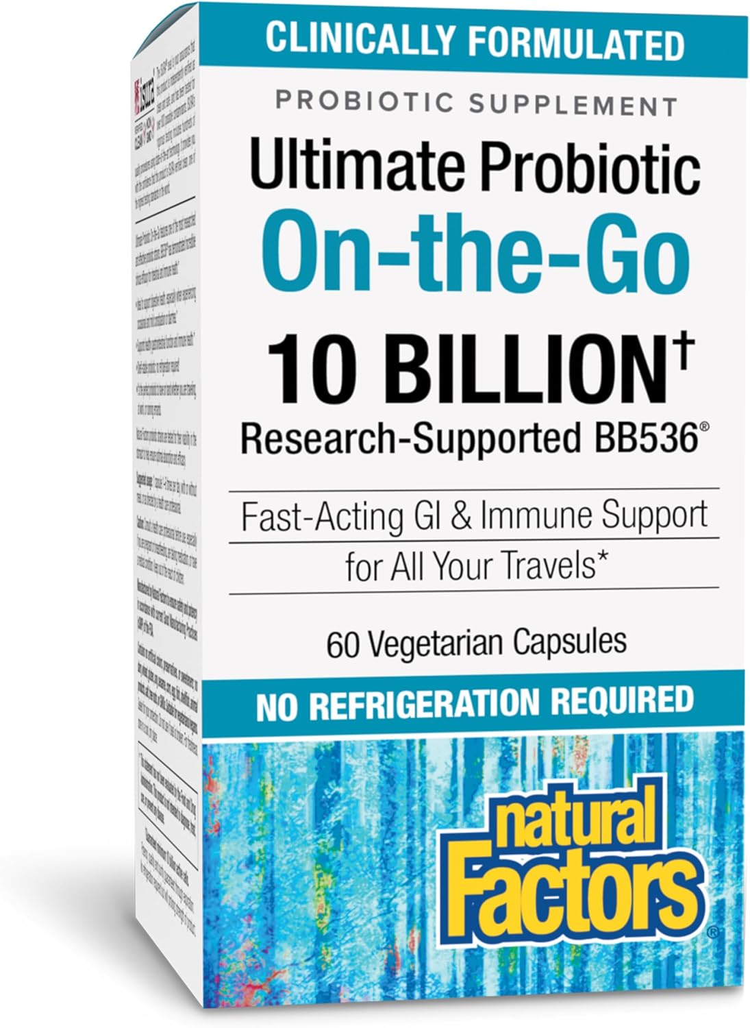 Natural Factors TravelBiotic - Probiótico Bifidobacterium longum 10 mil millones UFC - 60 cápsulas veganas