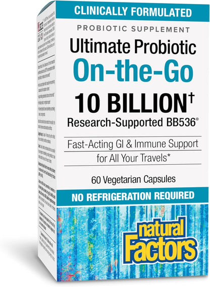 Natural Factors TravelBiotic - Probiótico Bifidobacterium longum 10 mil millones UFC - 60 cápsulas veganas – Image 1