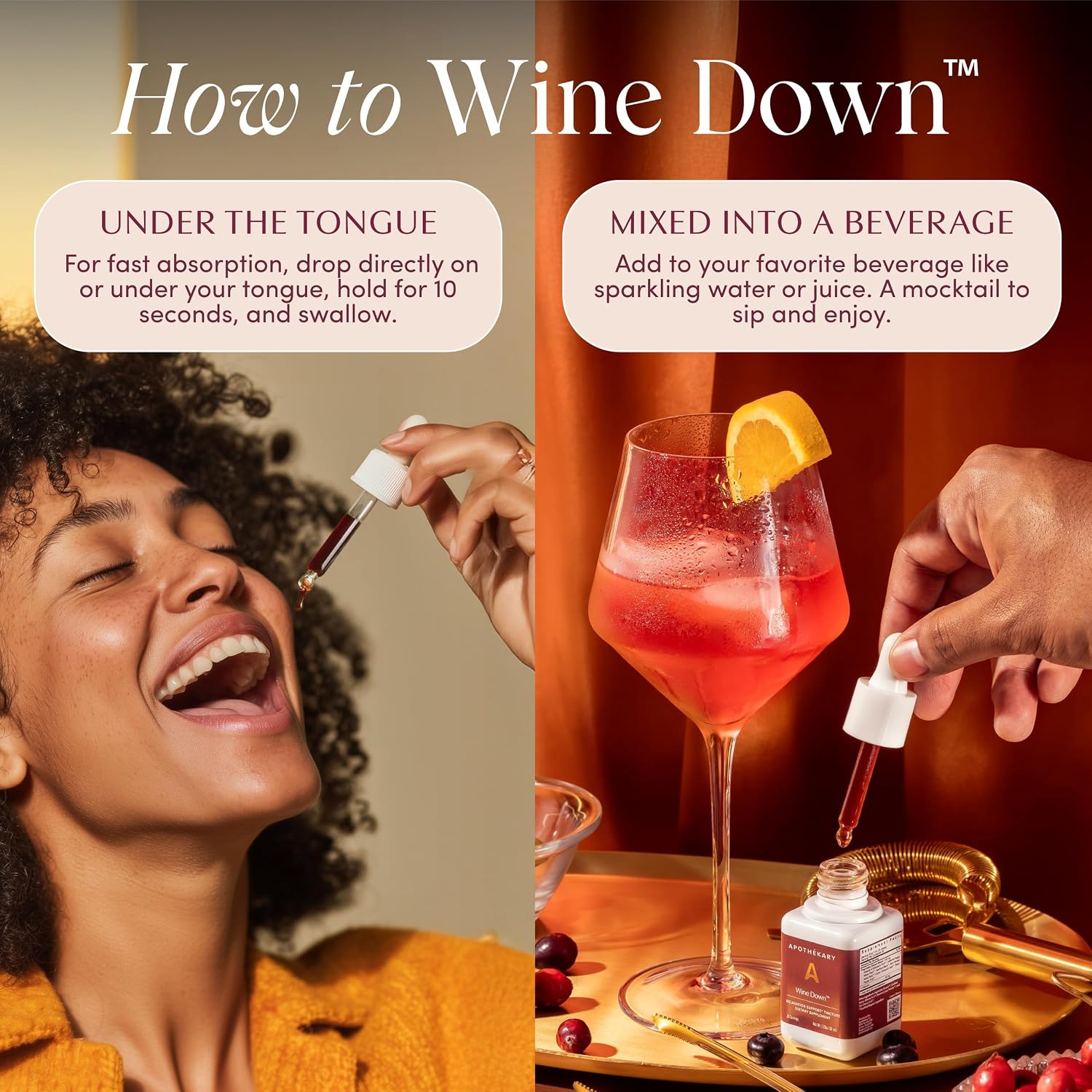 Apothékary Wine Down – Gotas Herbales para Relajación y Sueño, 1 oz