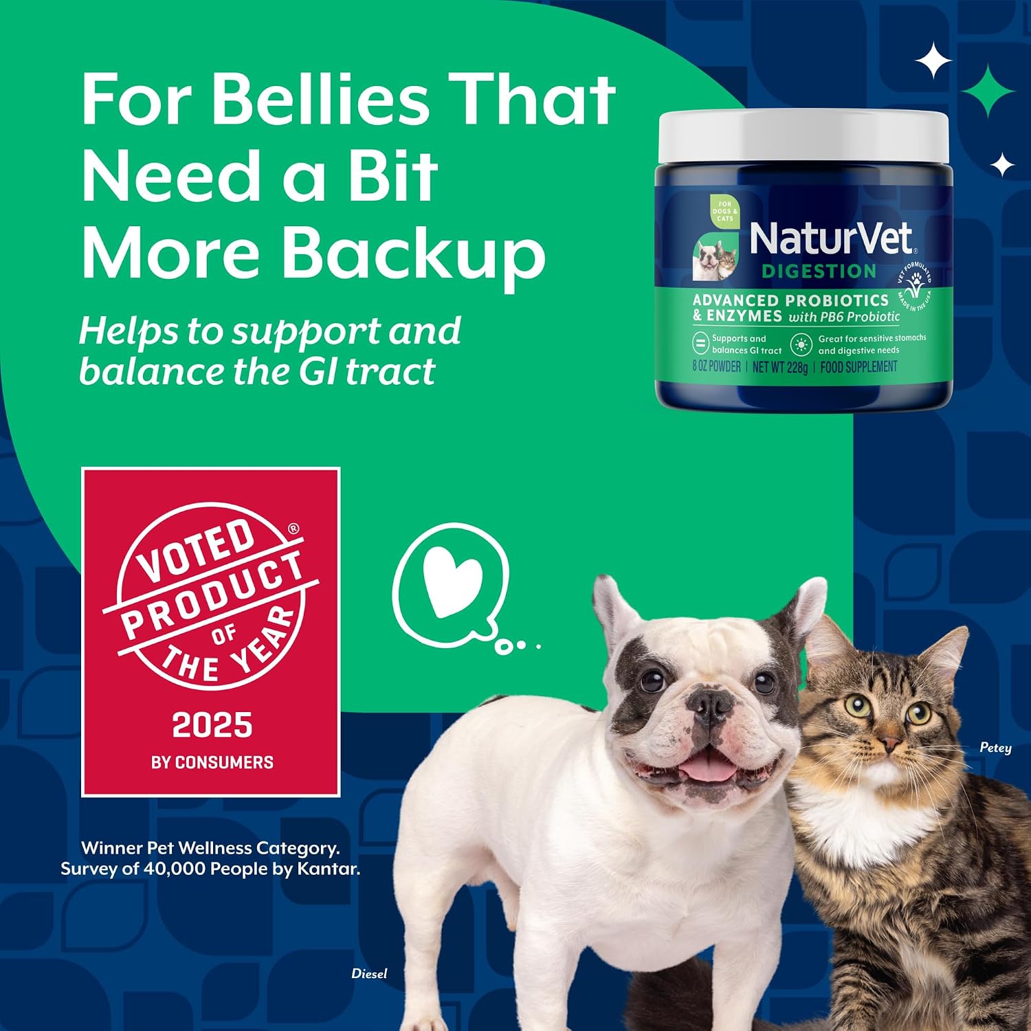 NaturVet Advanced Probiotics & Enzymes - Probióticos y Enzimas para Perros y Gatos (227 g)