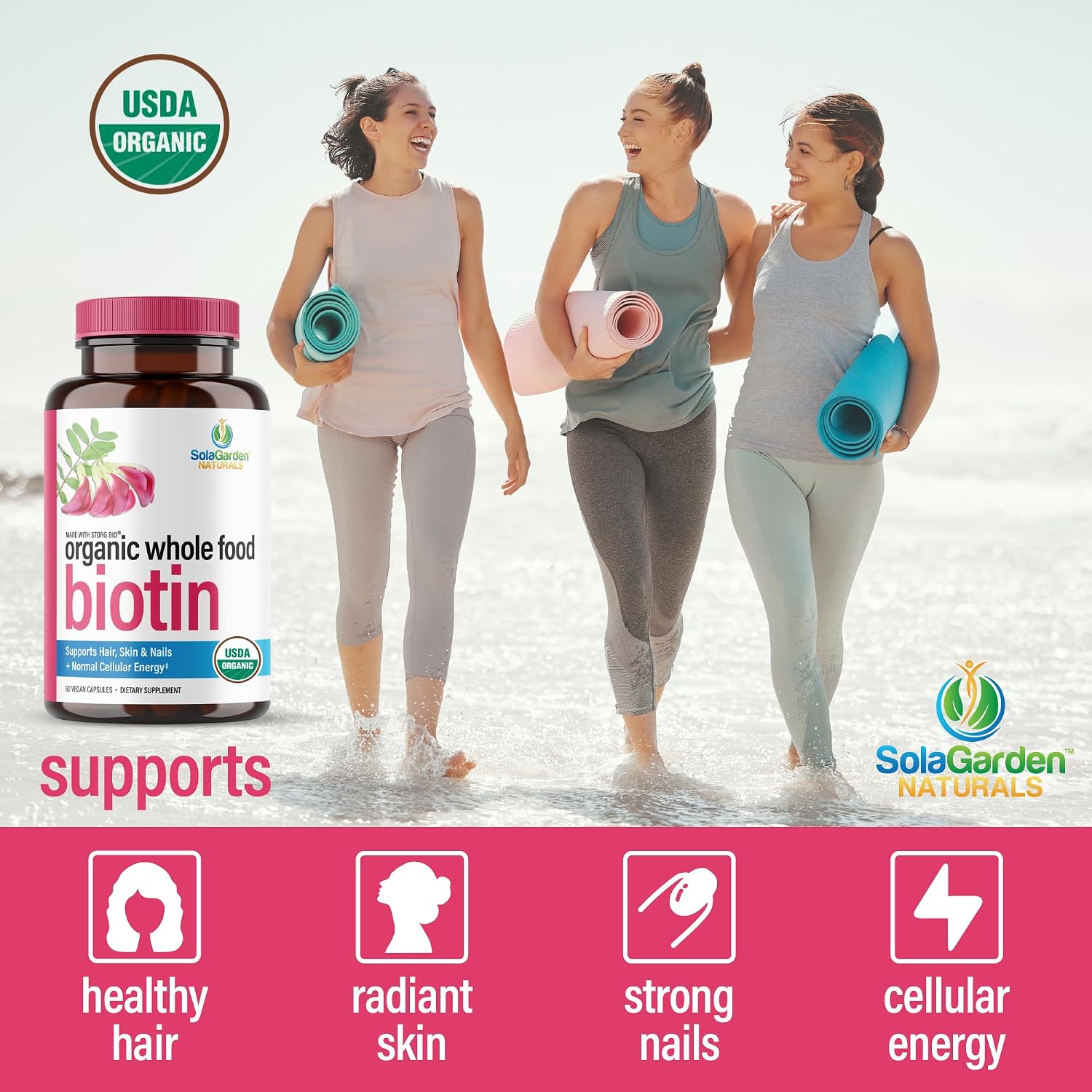 Biotina Orgánica Vegetal 5000 mcg - 60 Cápsulas - SolaGarden Naturals