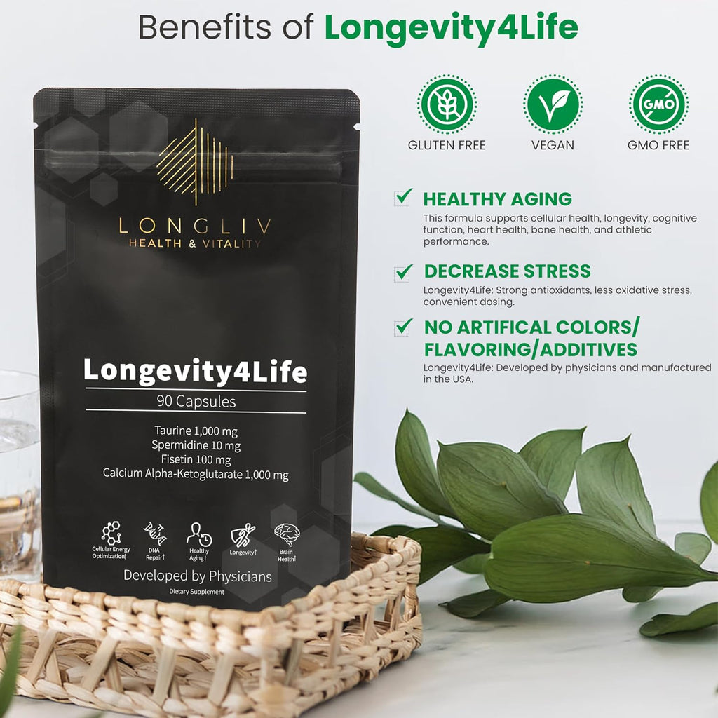 Longevity4Life – Suplemento Celular con Fisetina, Taurina, AKG y Espermidina