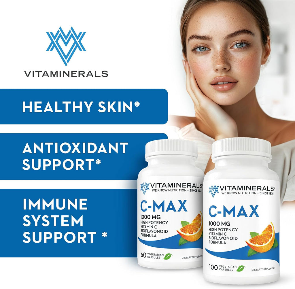 Vitaminerals C MAX Antioxidant Support 1000 mg Vitamina C con Bioflavonoides - 60 Cápsulas Vegetarianas