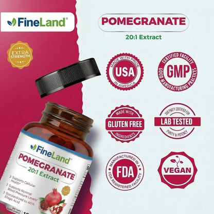 FineLand Extracto de Granada 20:1, 40% Ácido Elágico Estandarizado, Suplemento Antioxidante, 120 Cápsulas Veganas – Image 7