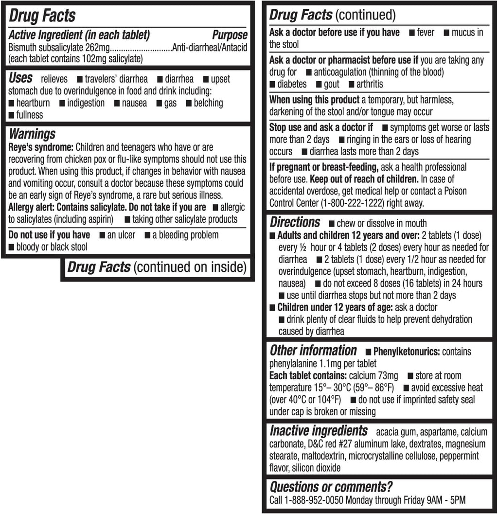 HealthA2Z® Bismuto | Subsalicilato de Bismuto 262 mg | Alivio Multisintomático | 50 Comprimidos Masticables