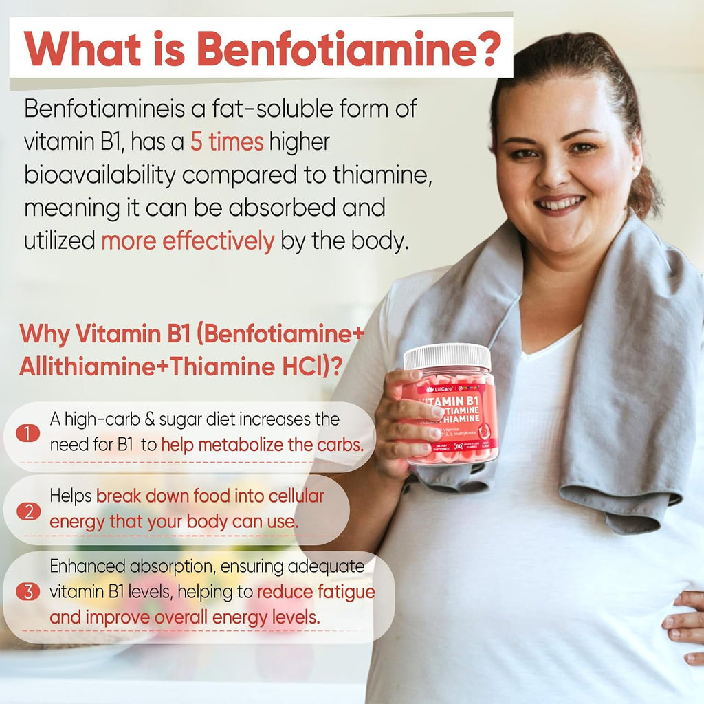 Complejo de Vitamina B1 y Vitaminas B Metiladas - Gomitas con Benfotiamina, Tiamina, Inositol, L-metilfolato y Metil B12 - 120 Gomitas