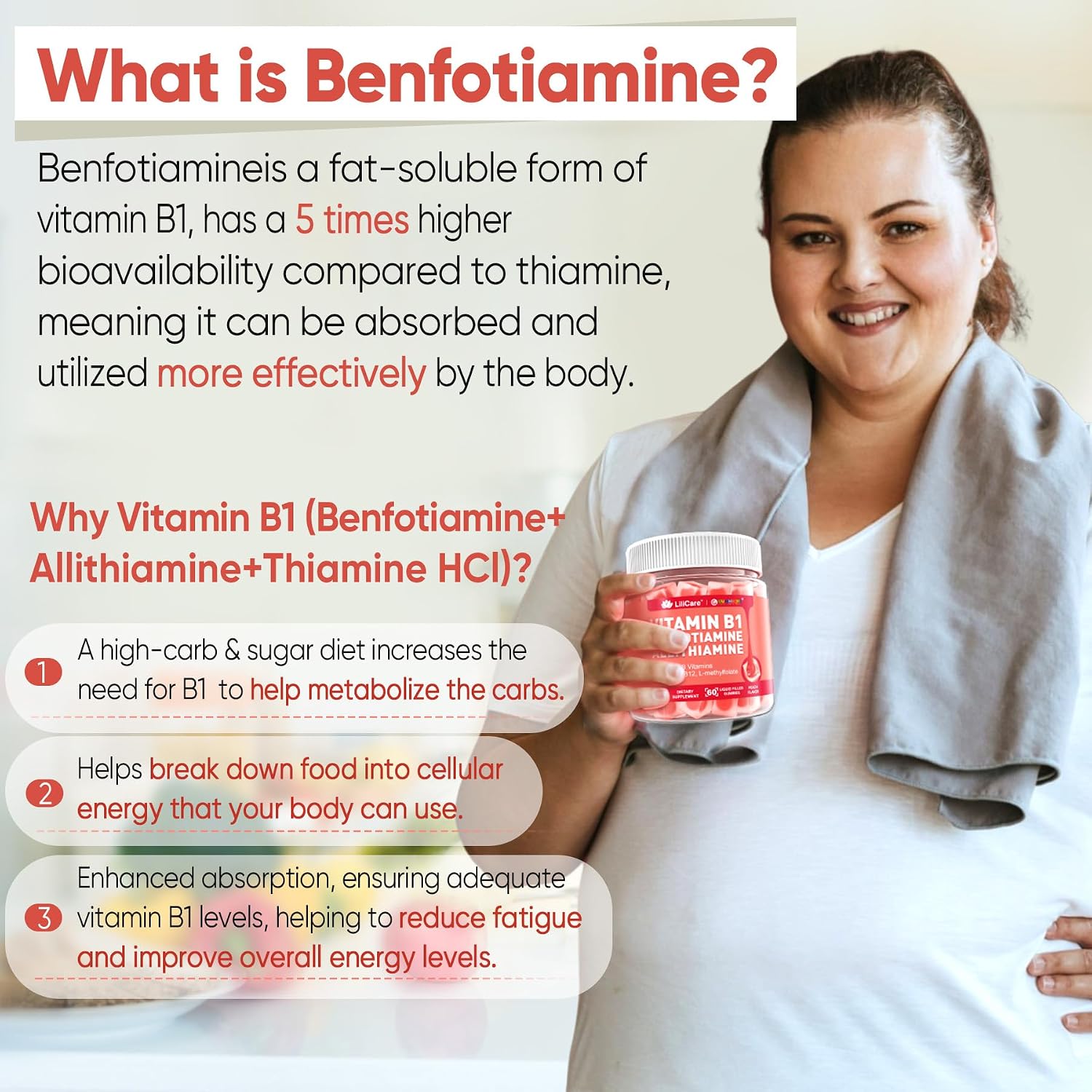 Complejo de Vitamina B1 y Vitaminas B Metiladas - Gomitas con Benfotiamina, Tiamina, Inositol, L-metilfolato y Metil B12 - 120 Gomitas