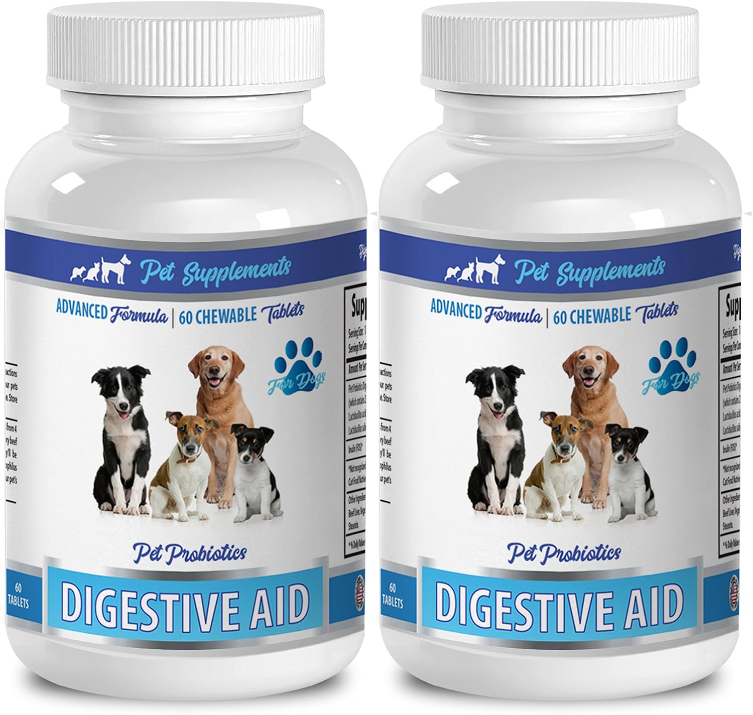 Probióticos para Perros – Eliminador de Mal Aliento y Ayuda Digestiva – 120 Cápsulas (2 Botellas)