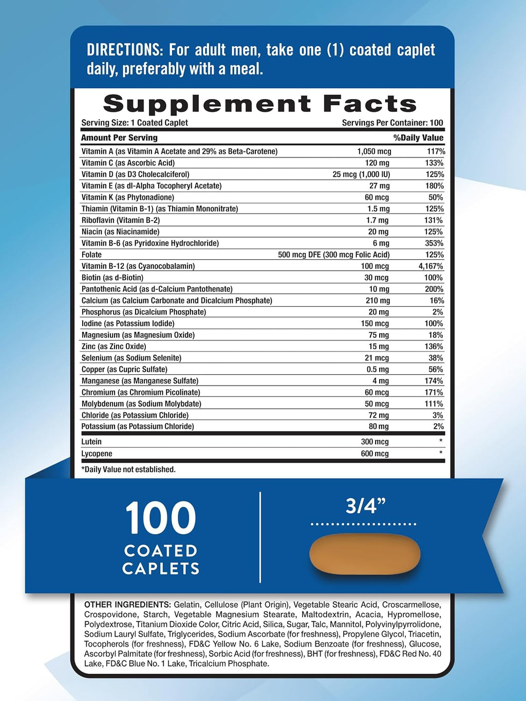 Nature's Truth Men's Multivitamin 50+ | with Vitamins A, C, E, B6 & B12 | 100 Tablets | Gluten Free & Non-GMO