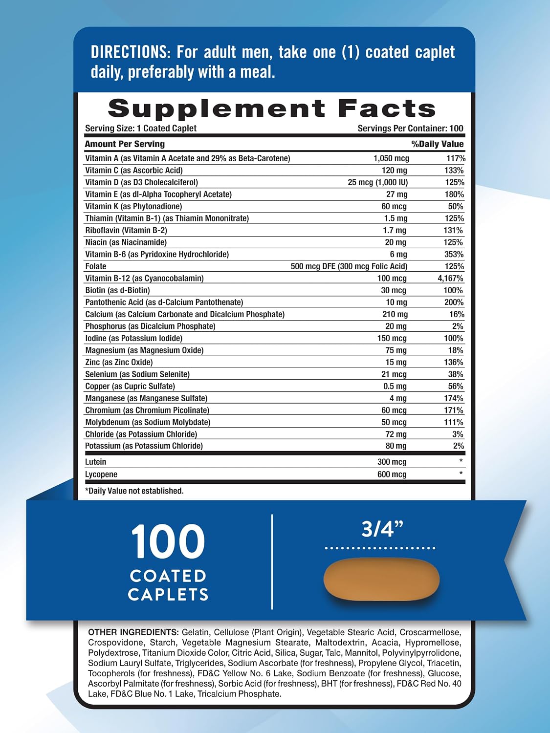 Nature's Truth Men's Multivitamin 50+ | with Vitamins A, C, E, B6 & B12 | 100 Tablets | Gluten Free & Non-GMO