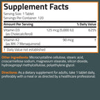 Bronson Vitamina K2 D3 (MK7) - 5000 UI Vitamina D3 + 90 mcg K2 MK-7, 120 Comprimidos