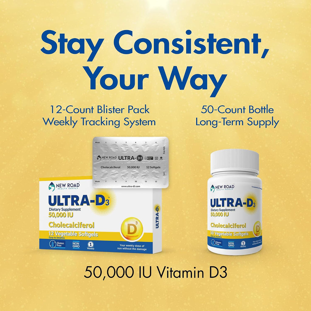 ULTRA-D3 Vitamina D3 50.000 IU, 12 Cápsulas Blandas, Blíster Semanal con Seguimiento