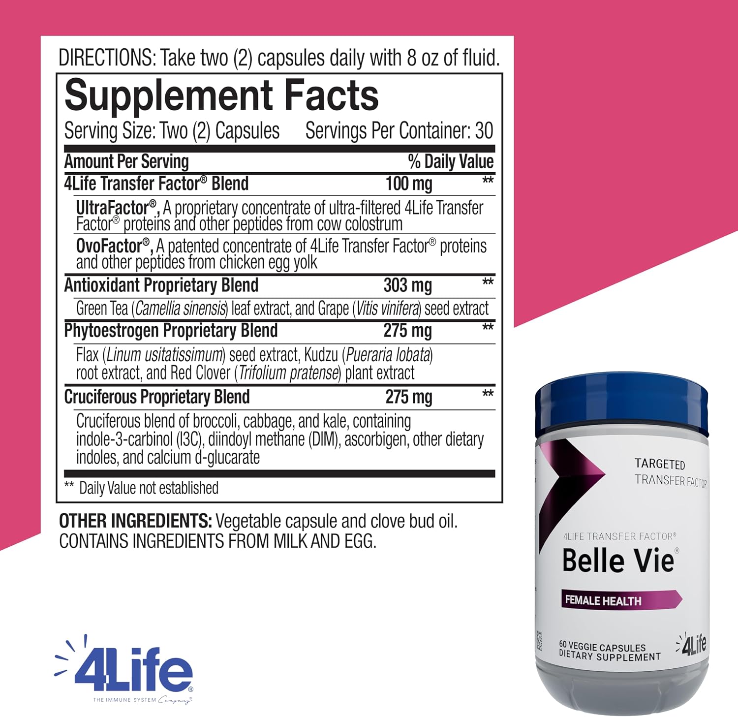 4Life Transfer Factor Belle Vie - Apoyo Hormonal Femenino, 60 Cápsulas Vegetales